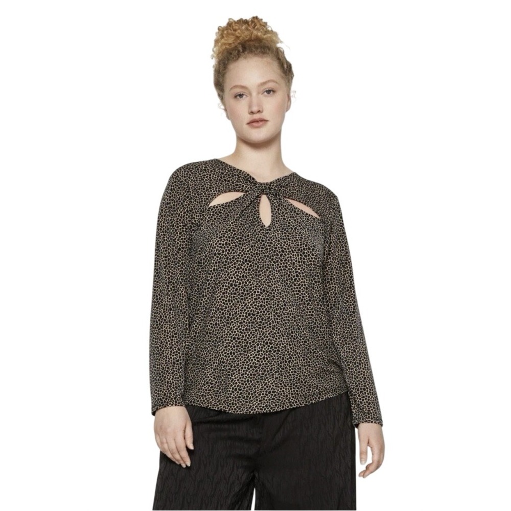 Michael Kors Top Women‎ M Black Tan Excellent Giraffe Print Twist Keyhole Cutout